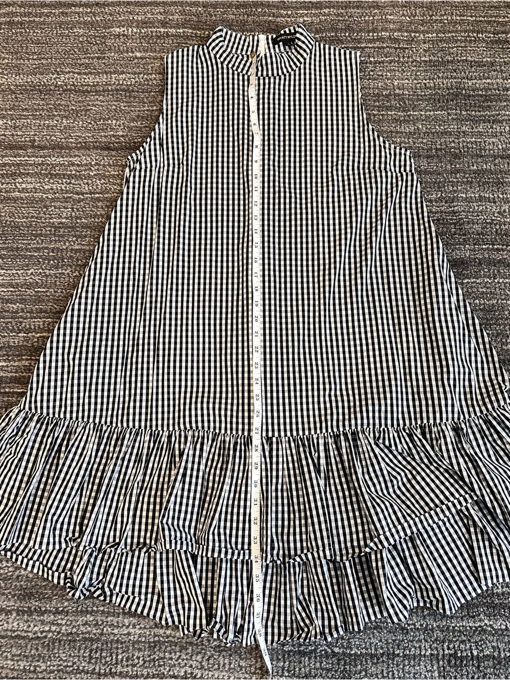 Wyatt Wylde Gingham Ida Dress Large Black White High-Low Ruffle Hem Sleeveless - Picture 12 of 14